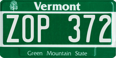 VT license plate ZOP372