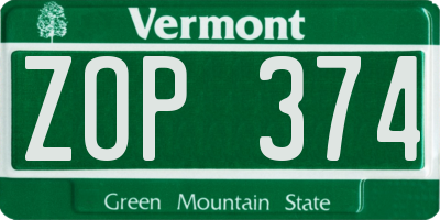 VT license plate ZOP374