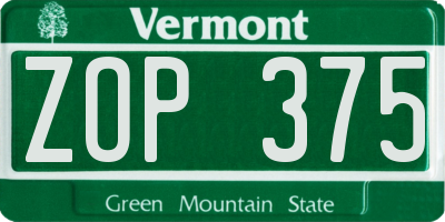 VT license plate ZOP375