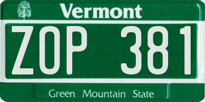 VT license plate ZOP381