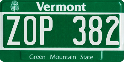 VT license plate ZOP382