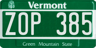 VT license plate ZOP385