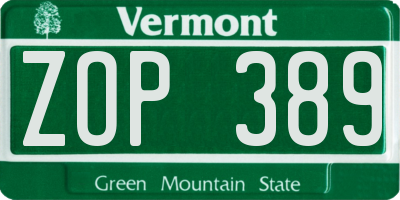 VT license plate ZOP389