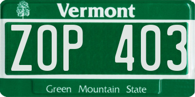 VT license plate ZOP403