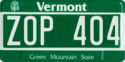 VT license plate ZOP404