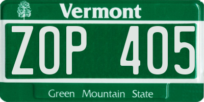 VT license plate ZOP405