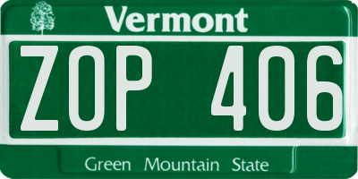 VT license plate ZOP406
