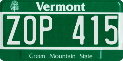 VT license plate ZOP415