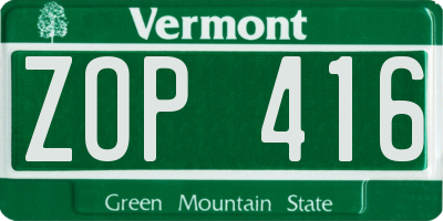 VT license plate ZOP416