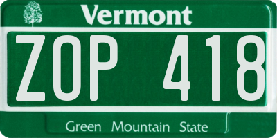 VT license plate ZOP418