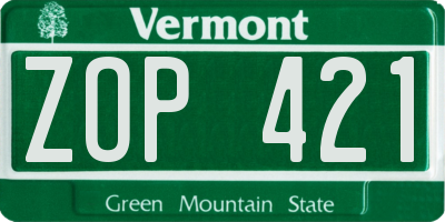 VT license plate ZOP421