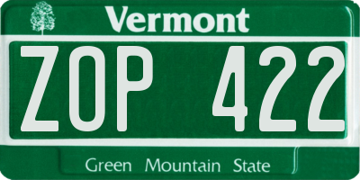 VT license plate ZOP422