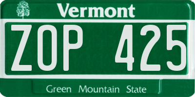 VT license plate ZOP425