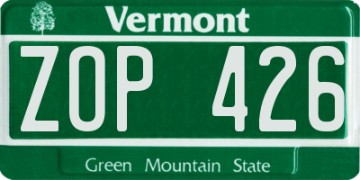 VT license plate ZOP426