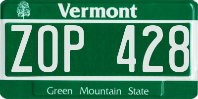 VT license plate ZOP428