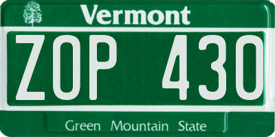 VT license plate ZOP430
