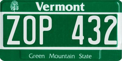 VT license plate ZOP432