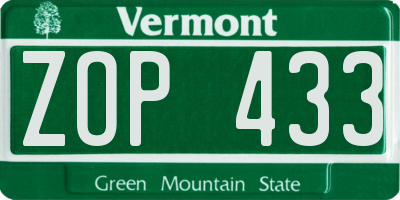 VT license plate ZOP433