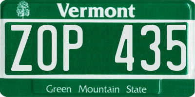 VT license plate ZOP435