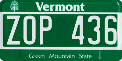 VT license plate ZOP436