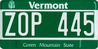 VT license plate ZOP445