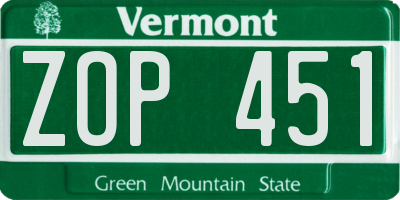 VT license plate ZOP451