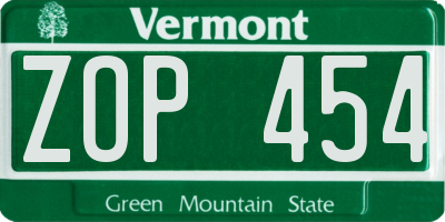 VT license plate ZOP454