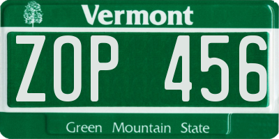 VT license plate ZOP456