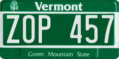 VT license plate ZOP457