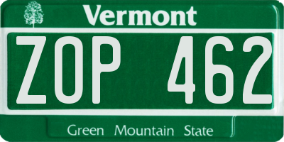 VT license plate ZOP462