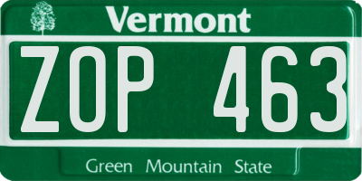 VT license plate ZOP463