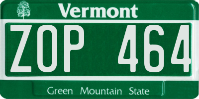 VT license plate ZOP464