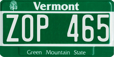 VT license plate ZOP465