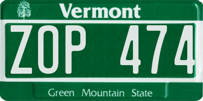 VT license plate ZOP474
