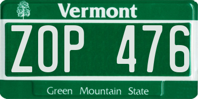 VT license plate ZOP476
