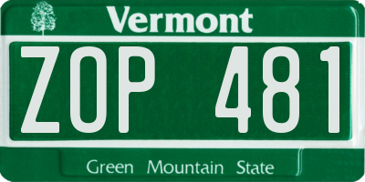 VT license plate ZOP481