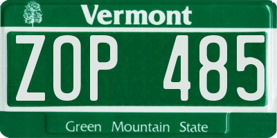 VT license plate ZOP485