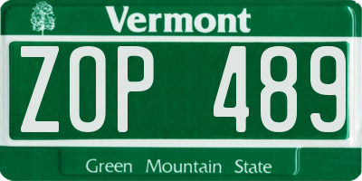 VT license plate ZOP489