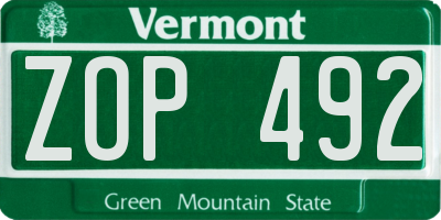 VT license plate ZOP492