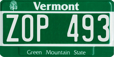 VT license plate ZOP493