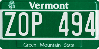 VT license plate ZOP494