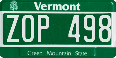 VT license plate ZOP498