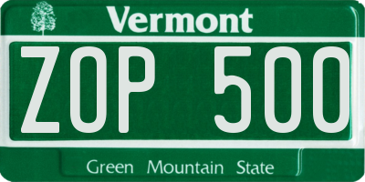 VT license plate ZOP500