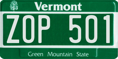 VT license plate ZOP501