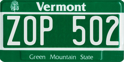 VT license plate ZOP502