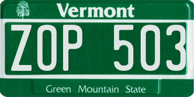 VT license plate ZOP503