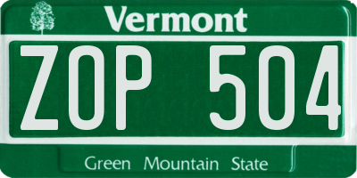 VT license plate ZOP504