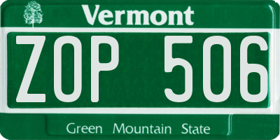 VT license plate ZOP506