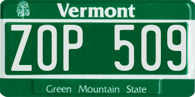 VT license plate ZOP509
