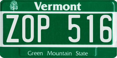 VT license plate ZOP516
